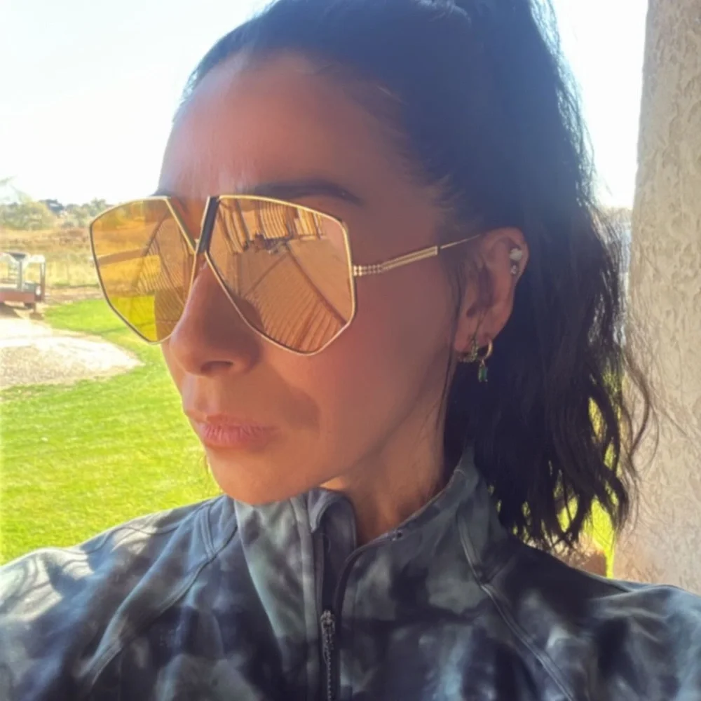 Valentino V Hexagon Glasses and  Black Leather Crossbody
